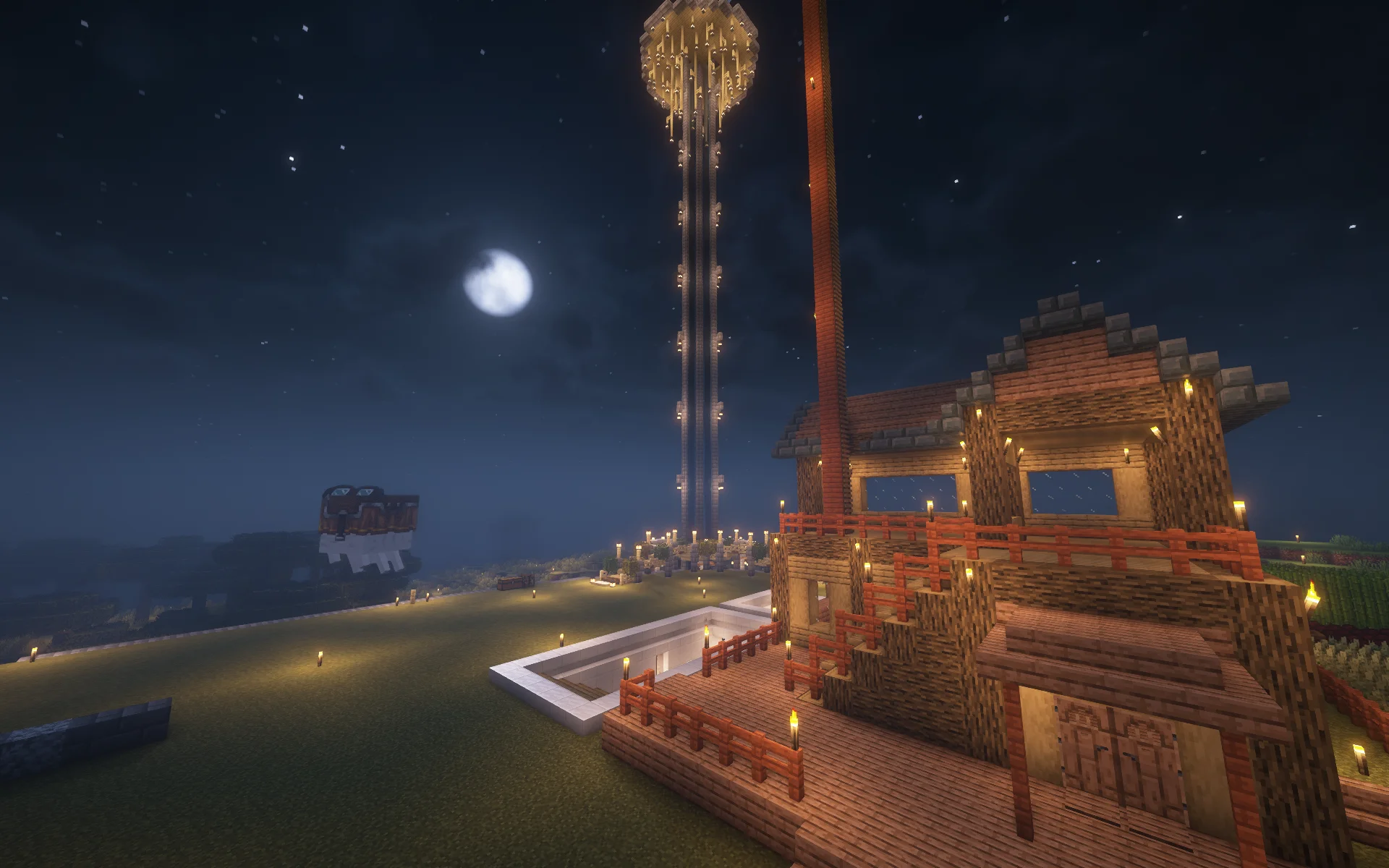 地面建筑与在建瞭望台的夜景